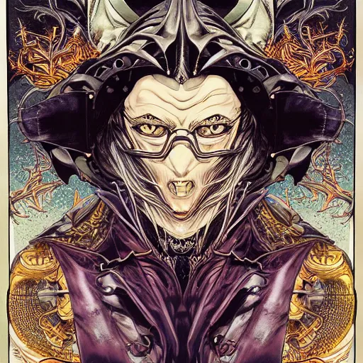 Image similar to portrait of crazy merlin, symmetrical, by yoichi hatakenaka, masamune shirow, josan gonzales and dan mumford, ayami kojima, takato yamamoto, barclay shaw, karol bak, yukito kishiro