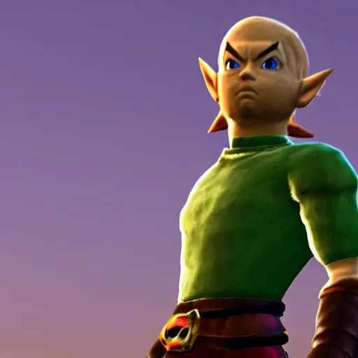 Image similar to character screenshot of dana white, npc, ocarina of time, field, 3 6 0 p, bokeh, legend of zelda, detailed, dialog text