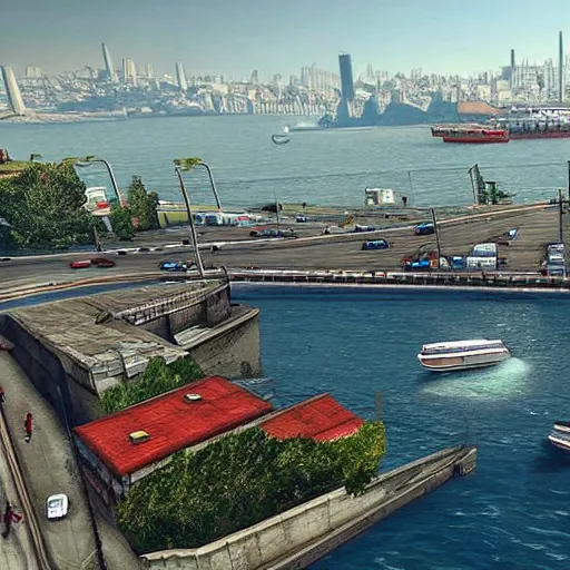 Prompt: istanbul like a gta 5, gta v, hyper realistic, grand theft auto,