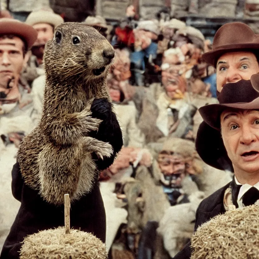 Prompt: it's groundhog day! cinematic