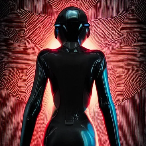Image similar to love, diverse dark cybersuits, from behind, connection rituals, wide wide angle, vivid, elaborate, highly detailed, beautiful lighting
