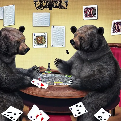 Prompt: photo realistic tardigrade and grizzly bear mobsters playing poker