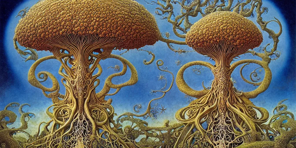 Image similar to tree of life by roger dean and andrew ferez, art forms of nature by ernst haeckel, divine chaos engine, symbolist, visionary, art nouveau, botanical fractal structures, organic, detailed, realistic, surreality