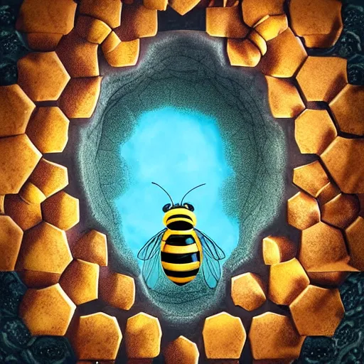 Prompt: bee hive portal to another dimension, trending on artstation