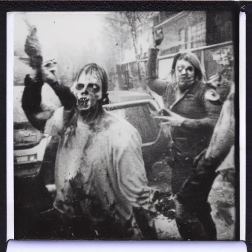 Image similar to a crime scene polaroid photo of a zombie hoard attack