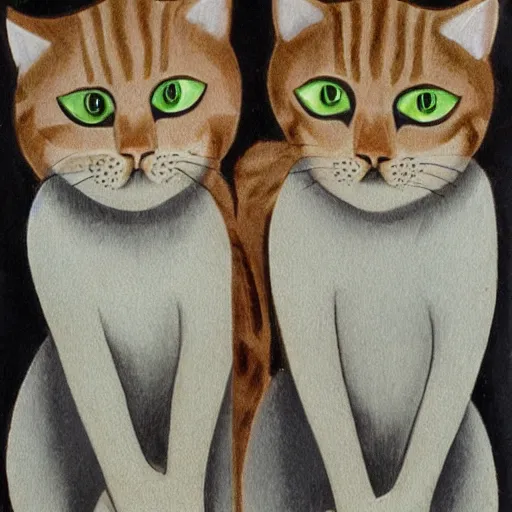 Image similar to two ginger cats, by Will Barnet