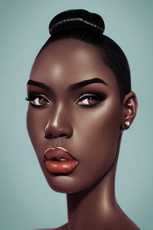 Prompt: A bust of a beautiful black skinned girl with large lips and smooth eyebrows and straight hair, HD, illustration, epic, fantasy, intricate, elegant, amazing detail, digital painting, artstation, concept art, smooth, sharp focus, illustration, art by Turine Tran