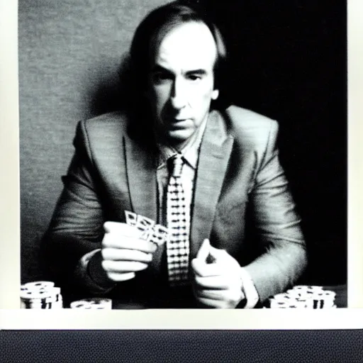 Prompt: 80's polaroid photo of saul goodman playing poker with the taliban