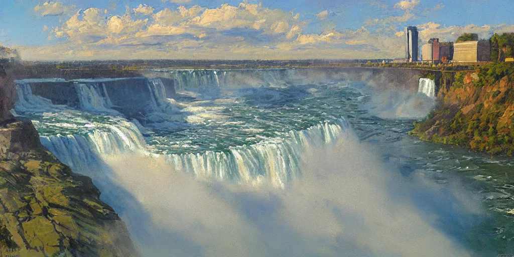 Prompt: painting of niagara falls by richard schmid, impasto, alla prima