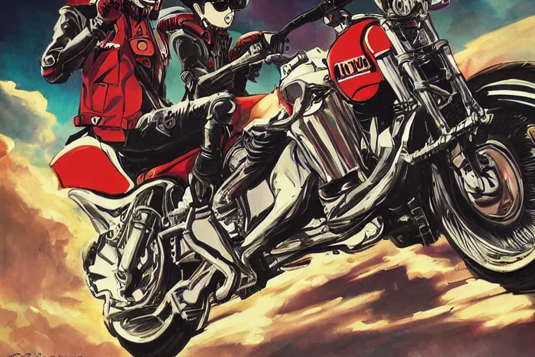 Image similar to schwartz, akira's motorcycle, gorillaz, poster, high quality