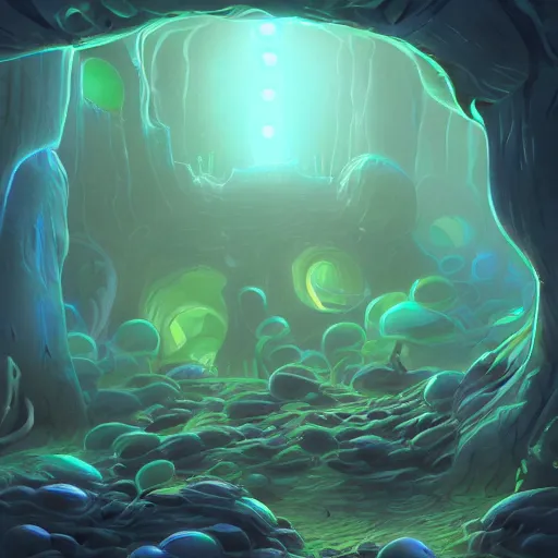 Image similar to bioluminescent tentacle caves, artstation, highly detailed