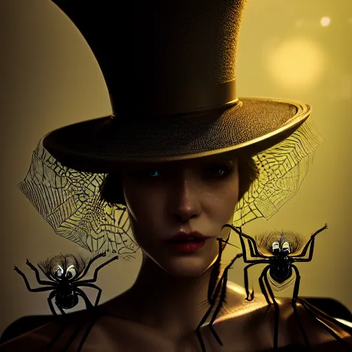 Image similar to top hat full of spiders, ultra realistic, concept art, intricate details, eerie, highly detailed, photorealistic, octane render, 8k, unreal engine, art by artgerm and Blaz Porenta