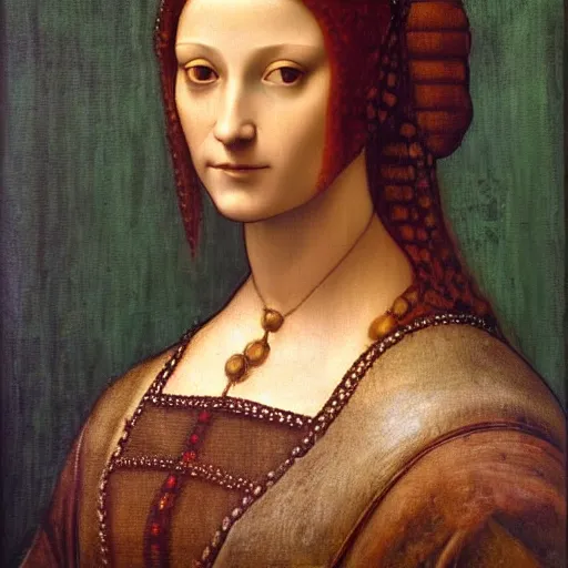 Prompt: portrait of a beautiful woman, oil painting by Da Vinci