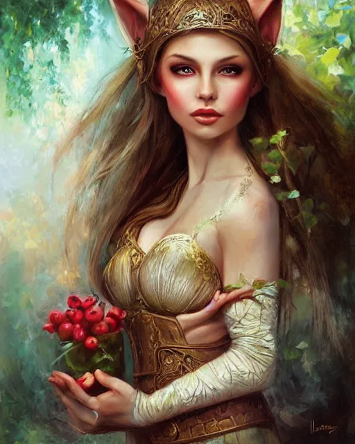 Image similar to a beautiful elf princess, oil painting, by laura sava