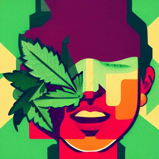 Prompt: Marijuana profile picture by Sachin Teng, symetrical, Vector , Leaf Green, Green smoke, Warm, Good Vibes, Positive, geometric shapes, energetic, intricate background, graffiti, street art:2 by Sachin Teng:4