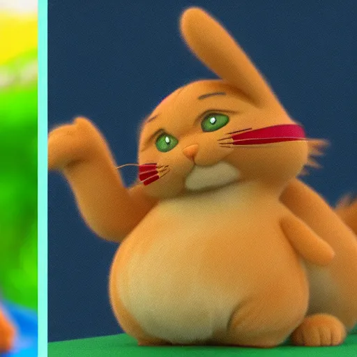 Image similar to garfield the cat as a pokemon, cgi