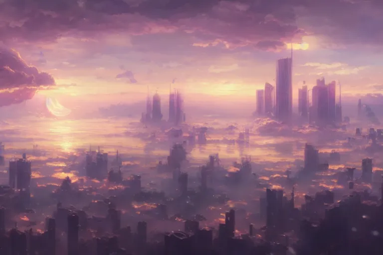 Image similar to ultra realistic city floating on clouds, colors, 8 k, hd, details, fantasy, epic, ancient city, landscape illustration concept art anime key visual trending pixiv fanbox by wlop and greg rutkowski and makoto shinkai and studio ghibli and kyoto animation symmetrical facial features