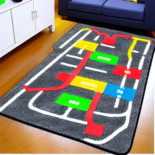 Image similar to a futuristic kids road map carpet rug