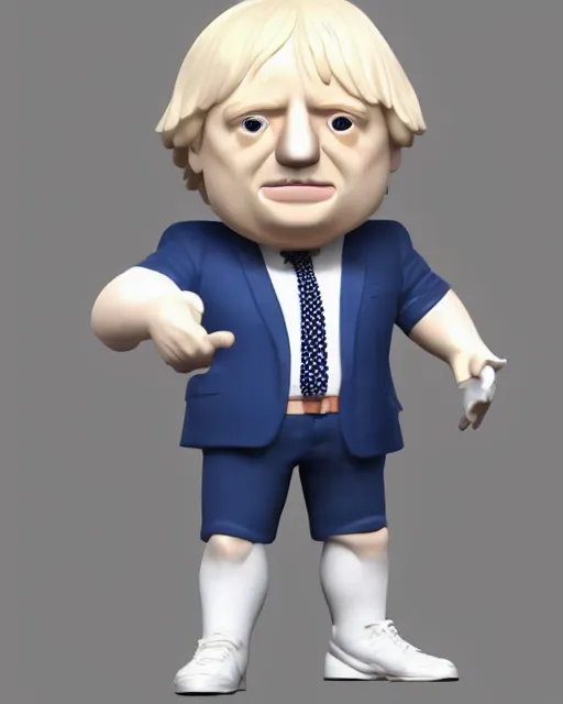 Image similar to full body 3d render of boris johnson as a funko pop, studio lighting, white background, blender, trending on artstation, 8k, highly detailed