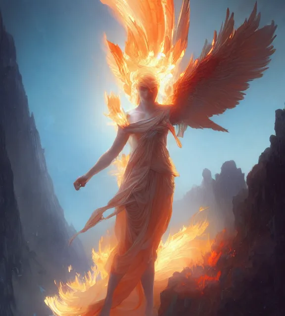 Image similar to a phoenix bathed in flames, by ruan jia and artgerm and range murata and wlop and ross tran and william - adolphe bouguereau and beeple. key art. fantasy illustration. award winning, artstation, intricate details, realistic, hyperdetailed, 8 k resolution.