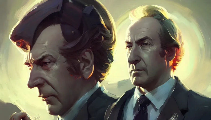 Prompt: portrait of saul goodman as a secret agent, league of legends champion splash art, in - frame, photorealistic facial features, right side composition, art by pete mohrbacher and guweiz and ilya kuvshinov, highly detailed, intricate, sharp focus, unreal engine 5, 4 k uhd