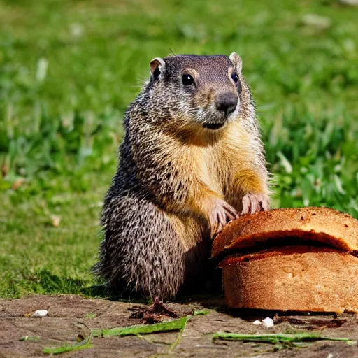 Image similar to a groundhog eating bread