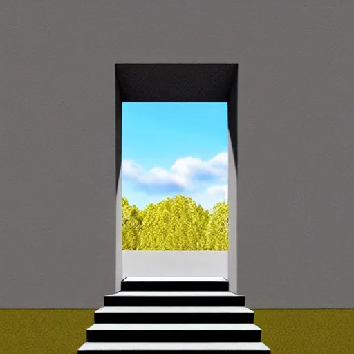 Image similar to steps into the sky leading to a floating door that opens up into another world