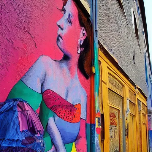 Prompt: This street art captures the beauty of the natural world. The colors are vibrant and the composition is pleasing to the eye. The street art is a wonderful example of the artist's skill in capturing the essence of his subjects. champlevé by Mary Cassatt, by Marianne von Werefkin, by Quentin Blake insane