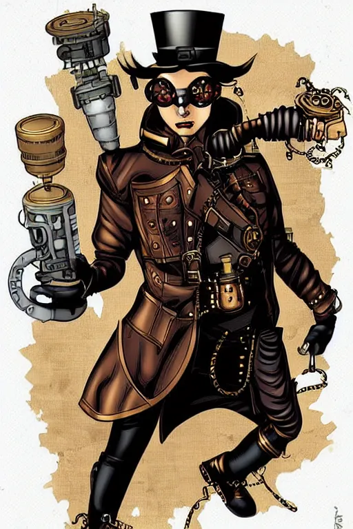 Image similar to steampunk superhero, digital art, comics style art