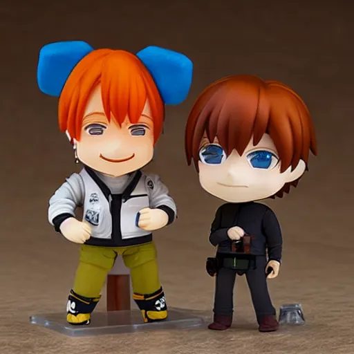 Prompt: ed sheeran as nendoroid with amonkey as nendoroid, kodak film