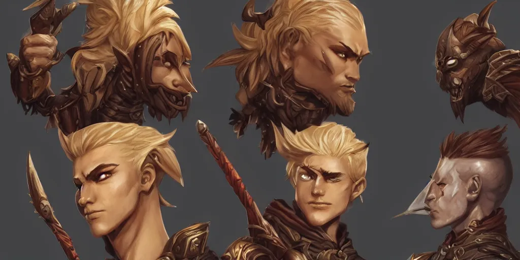 Prompt: concept art of single warrior boy, fantasy art, d & d, game characters head designs, hearthstone, unique heads, by marc brunet and artgerm, color comics style, clean line