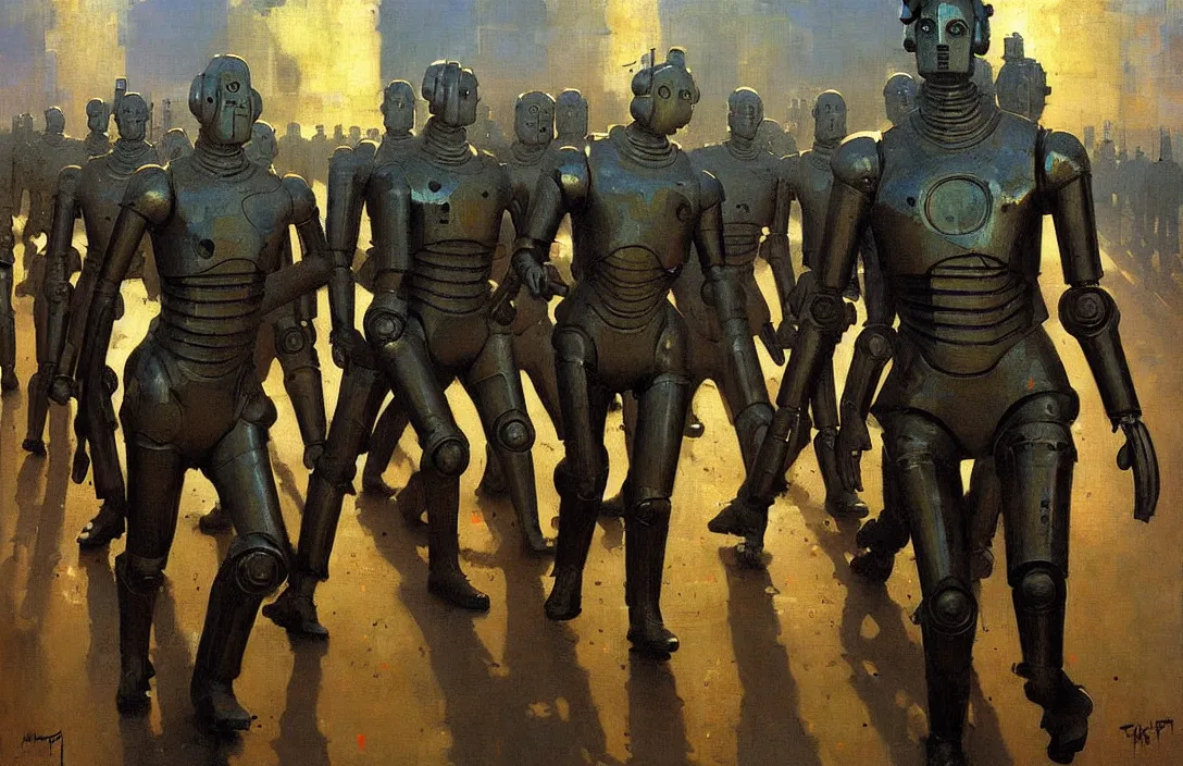 Image similar to march of the cybermen, detailed painting, epic lighting, by ilya repin, phil hale and kent williams