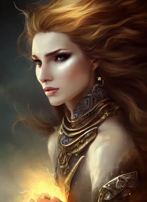 Image similar to a beautiful woman paladin with cloack, 8 k, sensual, hyperrealistic, hyperdetailed, beautiful face, long hair windy, dark fantasy, fantasy portrait by laura sava