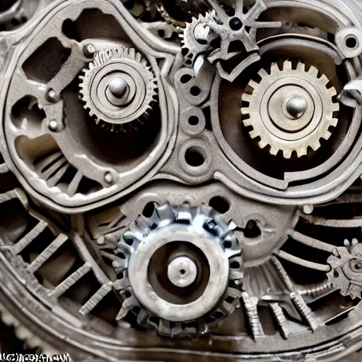 Prompt: The gears and cogs inside autopsy robotic beetle, macro, knolling