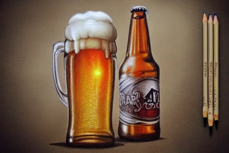 Image similar to beer, fantasy, pencil art, ultra realistic!!!, clear weather, golden hour, sharp focus