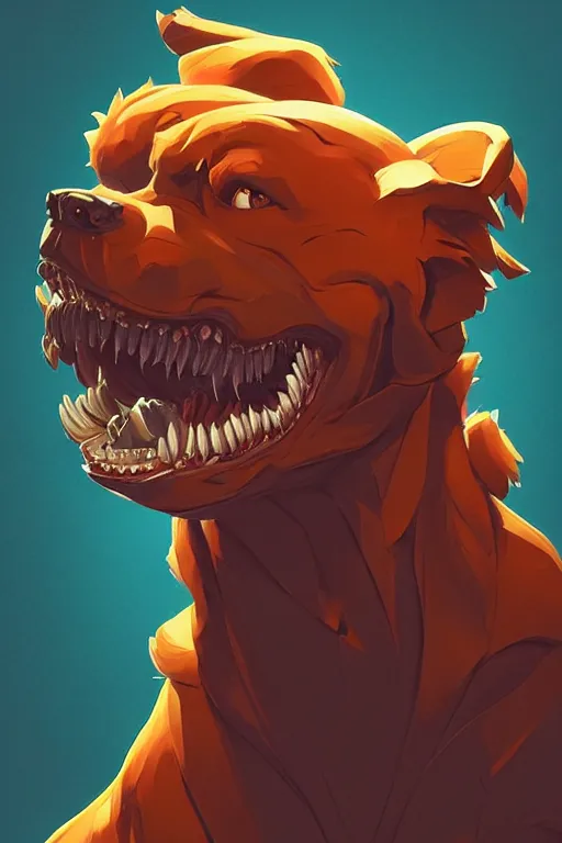 Prompt: big monster dog, teeth, smooth, centered, solid bacgkround, median photoshop filter cutout vector behance, hd by artgerm, jesper ejsing, by rhads, makoto shinkai and lois van baarle, ilya kuvshinov, rossdraws, illustration, art by ilya kuvshinov and gustav klimt