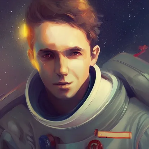 Prompt: young male spaceman illustration fantasy digital art by guweiz trending on artstation