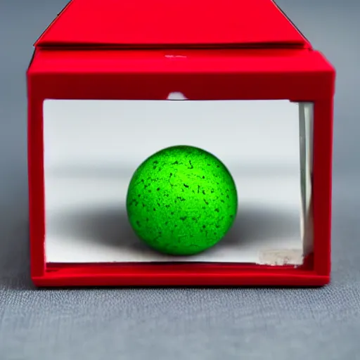 Image similar to red box, blue ball, green pyramid