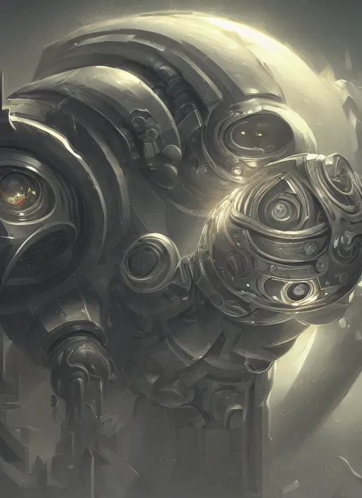 Prompt: a highly detailed illustration of colossal silver mechanical giant, with big glowing iron giant eyes, gentle calm doting pose, intricate, elegant, highly detailed, centered, digital painting, artstation, concept art, smooth, sharp focus, league of legends concept art, WLOP