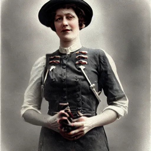 Image similar to world war i nurse, vintage photography, photography, restored, colorize