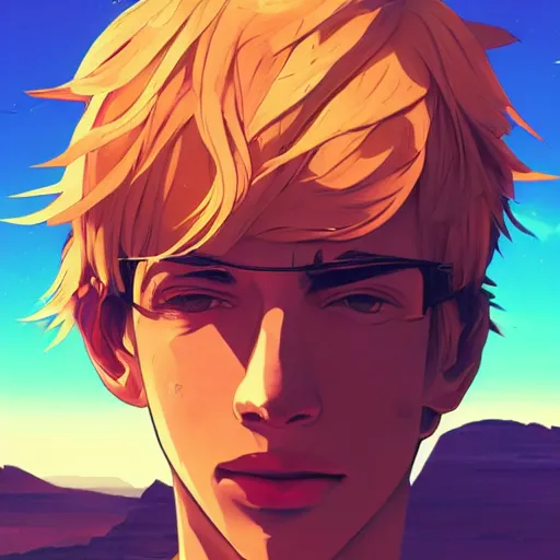 Image similar to ⁠portrait of Félix Lengyel(xqc), New Mexican desert background, rich vivid colors, ambient lighting, dynamic lighting, 4k, HQ, official media, anime key visual, makoto shinkai, ilya kuvshinov, lois van baarle, rossdraws, detailed, trending on artstation