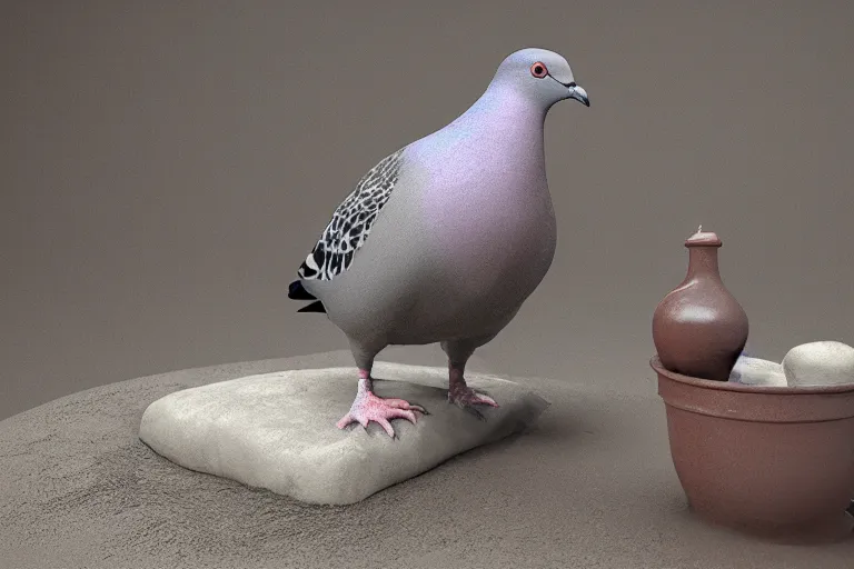 Image similar to a pigeon being sculpted from wet clay, studio lighting, studio photography, 3 d model, 3 d render, unreal engine, octane render, cgi, 8 k