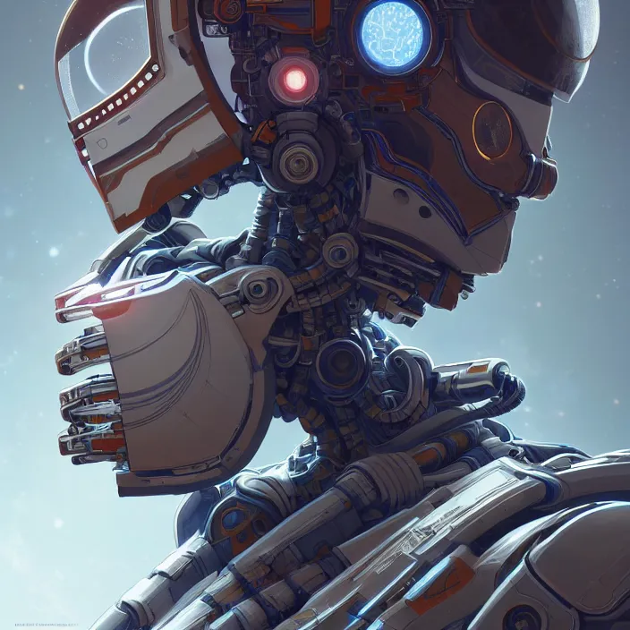 Image similar to symmetry!! portrait of a robot astronaut, floral! horizon zero dawn machine, intricate, elegant, highly detailed, digital painting, artstation, concept art, smooth, sharp focus, illustration, art by artgerm and greg rutkowski and alphonse mucha, 8 k