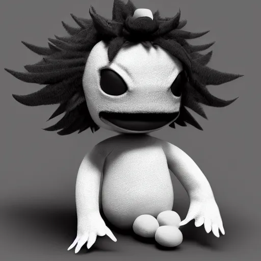 Image similar to cute fumo plush of a boy who appears in the mirror when you utter his name three times at midnight, menacing amorphous dark creature, black and white, horror, caustics, vray