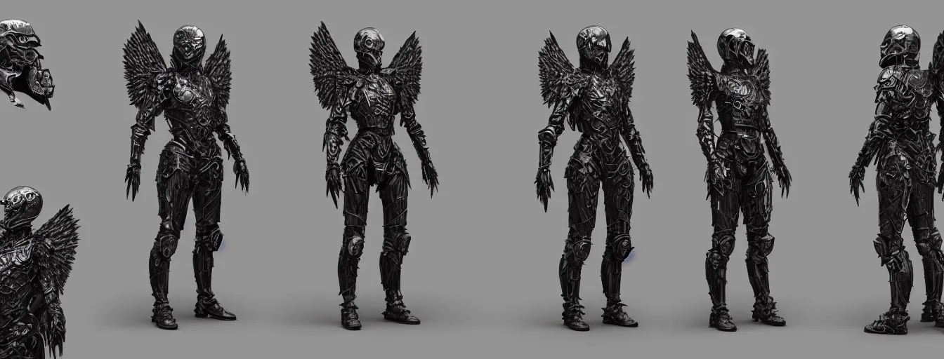 Prompt: winged hussar armor suit humanoid character sheet, elden ring themed dark sf, intricate artwork masterpiece, ominous, dramatic horror cinematic lighting, volumetric 8 k, by josan gonzalez, alexey egorov, kilian eng, trending on cgsociety, octane render, 8 k