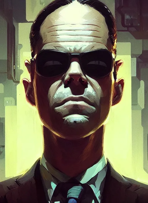 Image similar to highly detailed portrait of agent smith ( matrix ), epic, photographic realistic background, by atey ghailan, by greg rutkowski, by greg tocchini, by james gilleard, by joe fenton, by kaethe butcher, trending on instagram, award winning details