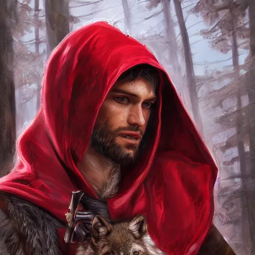 Prompt: digital _ painting _ of _ little red riding silk hood wolf slayer _ by _ filipe _ pagliuso _ and _ justin _ gerard _ unsymmetric _ ballad _ highly _ detailed _ unrealistic _ intricate _ port