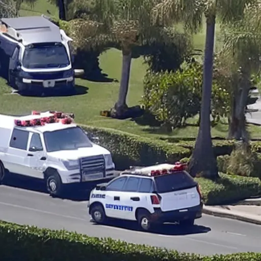 Image similar to mar-a-lago, multiple fbi agents carrying boxes, police tape, police suburbans