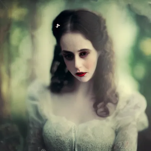 Image similar to A beautiful portrait of a lady, victorian, dracula, ominous, depth of field, bokeh, irwin penn, soft light, cinematic