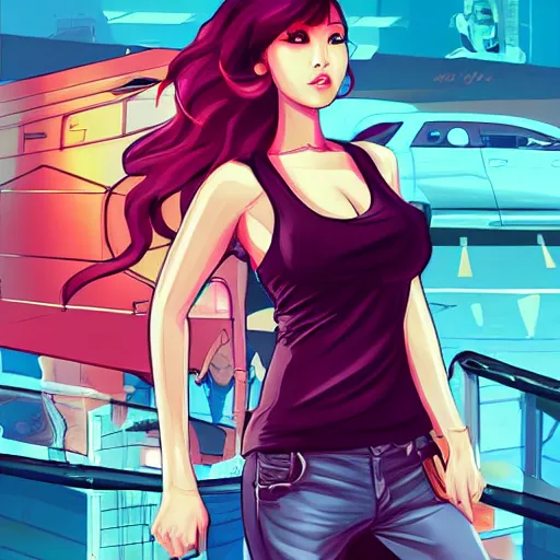 Image similar to hwasa in the style of gta san andreas, in the style of artgerm, rossdraws